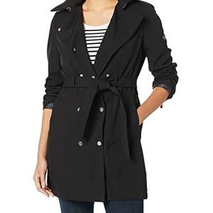 Calvin Klein Double Breasted Trench Coat Belted w detachable hood XS
